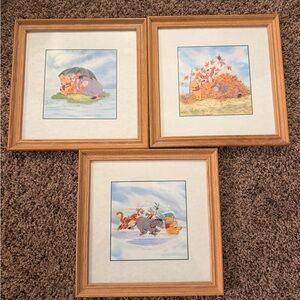 Vintage Winnie the Pooh Matted Seasonal Picture Set with Wooden Frames